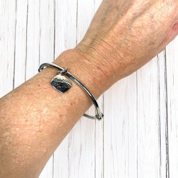 Shiny Silver Charm Bracelet Celebrate Life One Step At A Time Hinged Opening OS - Picture 6 of 7